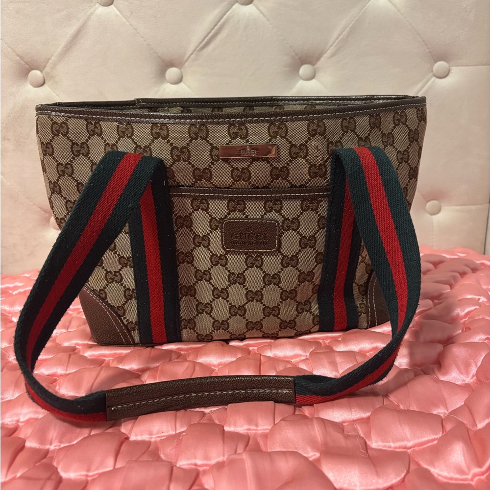Gucci Brown and Red Monogram Tote